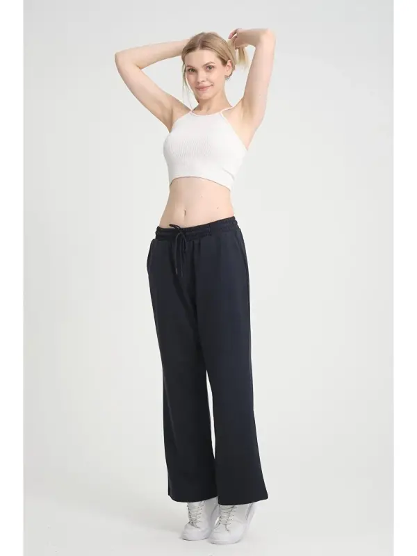 Women's Wide Leg Sweatpants SPR24EA88-Navy Blue - 3