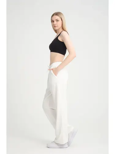 Women's Wide Leg Thin Sweatpants SPR24EAK88-Ecru - 4