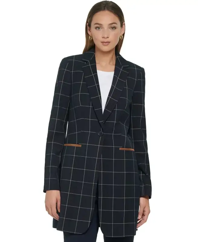 Women's Windowpane One-Button Blazer - TOMMY HILFIGER