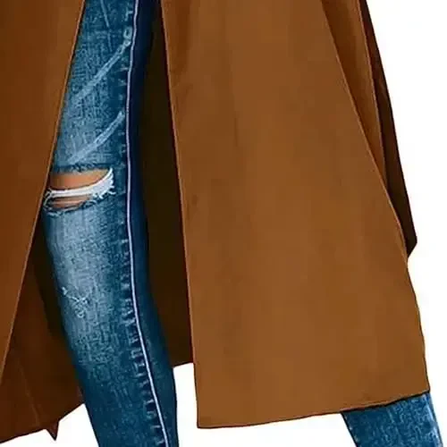 Women's Windproof Trench Coat Notched Lapel Double Breasted Long Overcoat Casual Fall Winter Windbreaker Outerwear - 5