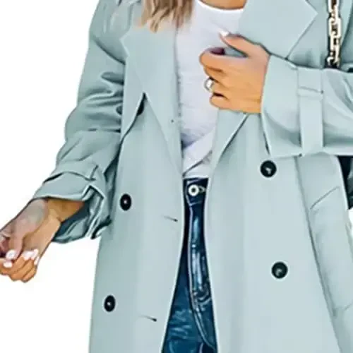 Women's Windproof Trench Coat Notched Lapel Double Breasted Long Overcoat Casual Fall Winter Windbreaker Outerwear - 4