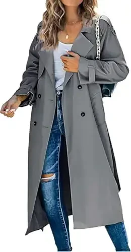 Women's Windproof Trench Coat Notched Lapel Double Breasted Long Overcoat Casual Fall Winter Windbreaker Outerwear - MAIYIFU-GJ
