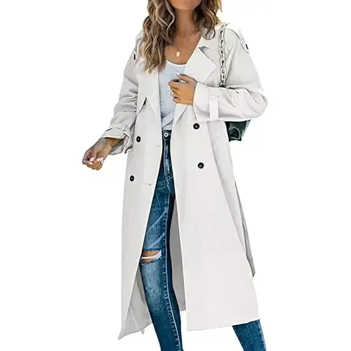 Women's Windproof Trench Coat Notched Lapel Double Breasted Long Overcoat Casual Fall Winter Windbreaker Outerwear 