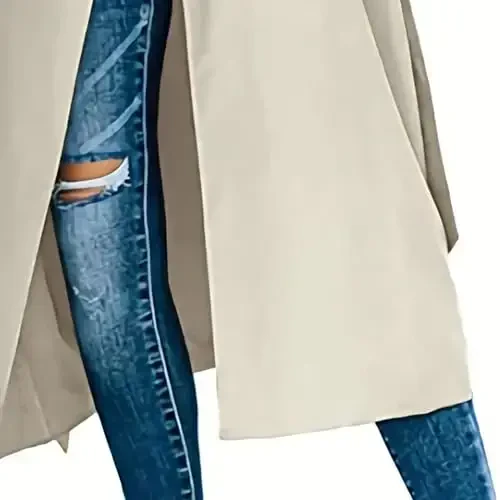 Women's Windproof Trench Coat Notched Lapel Double Breasted Long Overcoat Casual Fall Winter Windbreaker Outerwear - 5