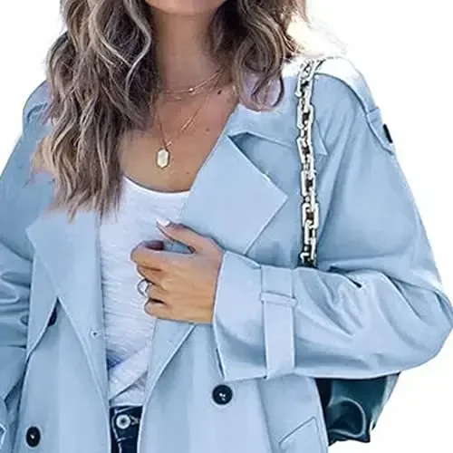 Women's Windproof Trench Coat Notched Lapel Double Breasted Long Overcoat Casual Fall Winter Windbreaker Outerwear - 3