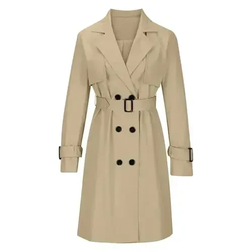 Women's Windproof Trench Coat Notched Lapel Double Breasted Long Overcoat Casual Fall Winter Windbreaker Outerwear - MAIYIFU-GJ (1)