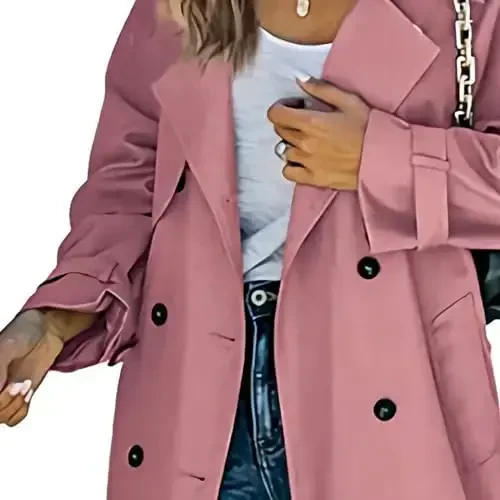 Women's Windproof Trench Coat Notched Lapel Double Breasted Long Overcoat Casual Fall Winter Windbreaker Outerwear - 3