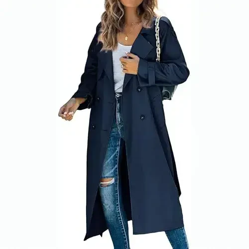 Women's Windproof Trench Coat Notched Lapel Double Breasted Long Overcoat Casual Fall Winter Windbreaker Outerwear - MAIYIFU-GJ (1)