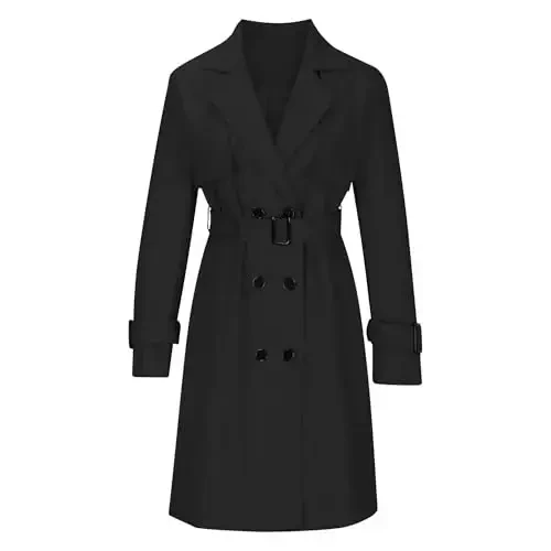 Women's Windproof Trench Coat Notched Lapel Double Breasted Long Overcoat Casual Fall Winter Windbreaker Outerwear - 2