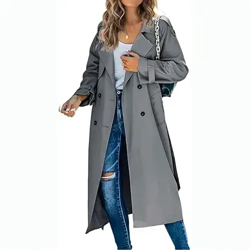 Women's Windproof Trench Coat Notched Lapel Double Breasted Long Overcoat Casual Fall Winter Windbreaker Outerwear - MAIYIFU-GJ (1)