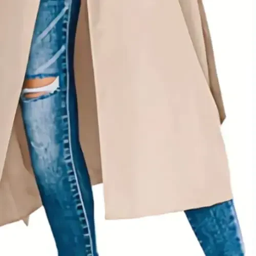 Women's Windproof Trench Coat Notched Lapel Double Breasted Long Overcoat Casual Fall Winter Windbreaker Outerwear - 5