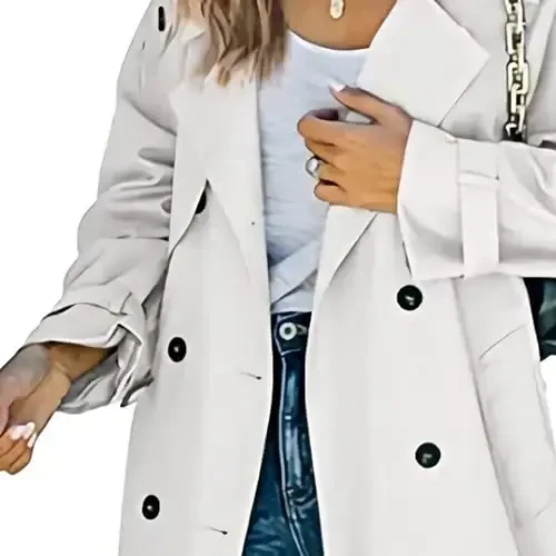Women's Windproof Trench Coat Notched Lapel Double Breasted Long Overcoat Casual Fall Winter Windbreaker Outerwear - 4