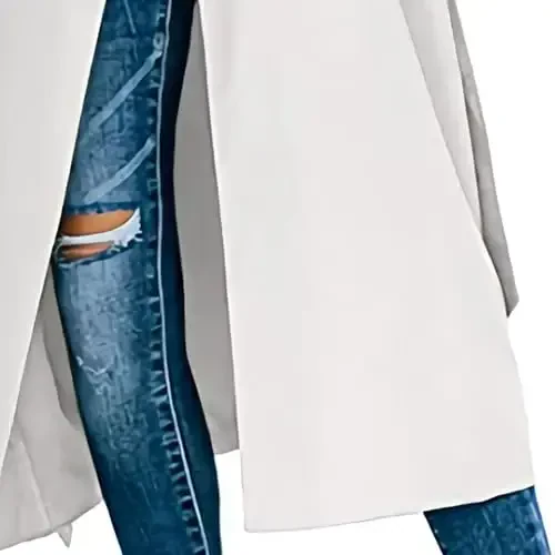 Women's Windproof Trench Coat Notched Lapel Double Breasted Long Overcoat Casual Fall Winter Windbreaker Outerwear - 5