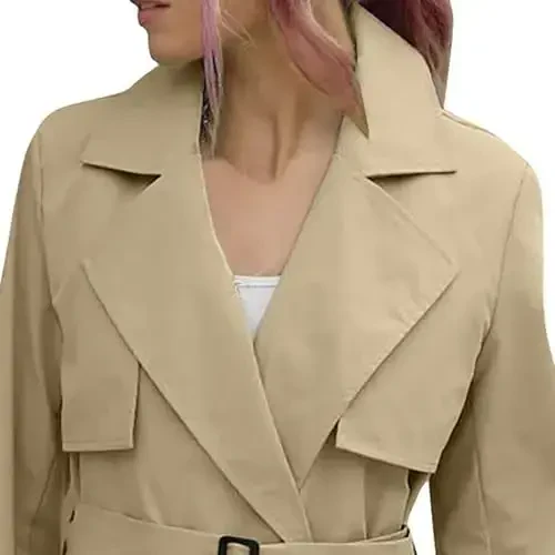 Women's Windproof Trench Coat Notched Lapel Double Breasted Long Overcoat Casual Fall Winter Windbreaker Outerwear - 5
