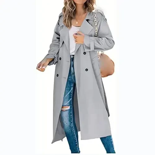 Women's Windproof Trench Coat Notched Lapel Double Breasted Long Overcoat Casual Fall Winter Windbreaker Outerwear - MAIYIFU-GJ (1)