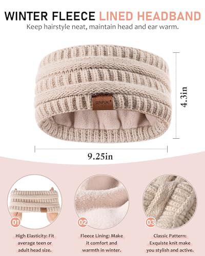 Womens Winter Beanie Hat Scarf Gloves Headband Set, Slouchy Beanie Ear Warmer Knit Scarf Touchscreen Gloves Warm 4 Gift Set - 2