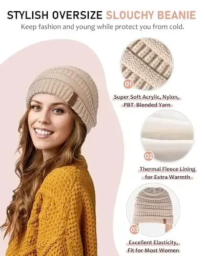 Women's Winter Beanie Hat Scarf Gloves Headband Set, Slouchy Beanie Ear Warmer Knit Scarf Touchscreen Gloves Warm 4 Gift Set - 4