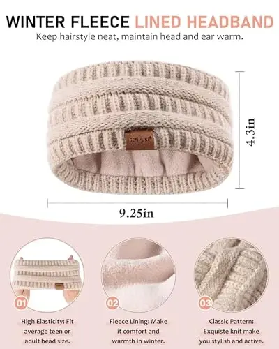 Womens Winter Beanie Hat Scarf Gloves Headband Set, Slouchy Beanie Ear Warmer Knit Scarf Touchscreen Gloves Warm 4 Gift Set - WOMENS (1)
