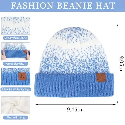Womens Winter Knit Beanie Hats and Touchscreen Gloves Long Scarf Set with Warm Fleece Lined Skull Caps Scarves for Women - FZ (1)