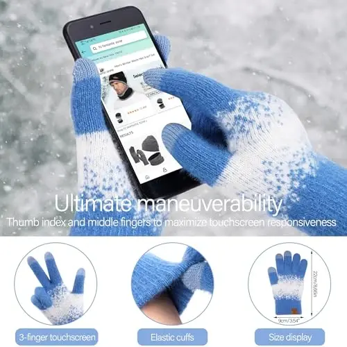 Womens Winter Knit Beanie Hats and Touchscreen Gloves Long Scarf Set with Warm Fleece Lined Skull Caps Scarves for Women - 4