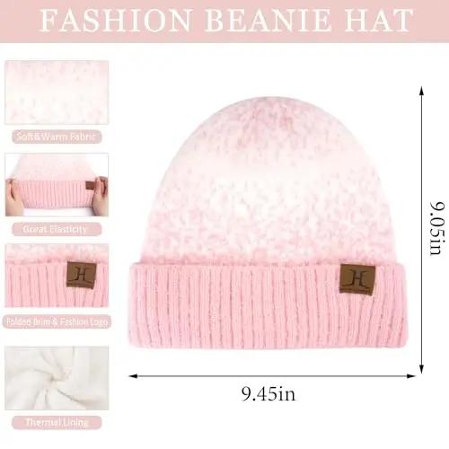 Womens Winter Knit Beanie Hats and Touchscreen Gloves Long Scarf Set with Warm Fleece Lined Skull Caps Scarves for Women - 2