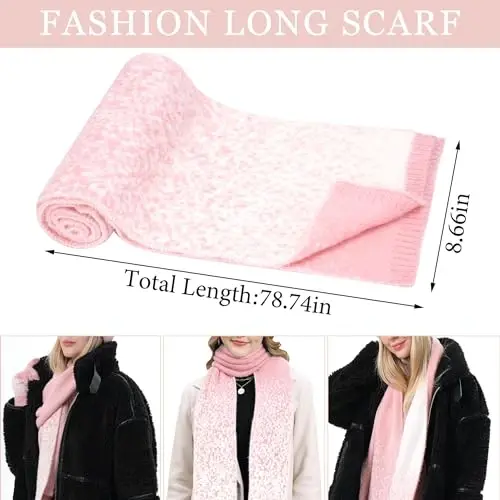 Womens Winter Knit Beanie Hats and Touchscreen Gloves Long Scarf Set with Warm Fleece Lined Skull Caps Scarves for Women - 3