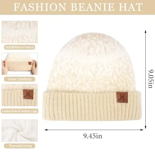 Womens Winter Knit Beanie Hats and Touchscreen Gloves Long Scarf Set with Warm Fleece Lined Skull Caps Scarves for Women - 2