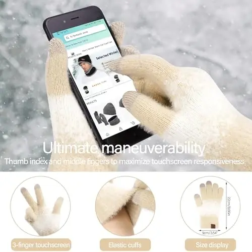 Womens Winter Knit Beanie Hats and Touchscreen Gloves Long Scarf Set with Warm Fleece Lined Skull Caps Scarves for Women - 4