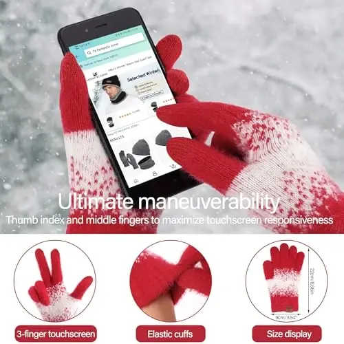 Womens Winter Knit Beanie Hats and Touchscreen Gloves Long Scarf Set with Warm Fleece Lined Skull Caps Scarves for Women - 4