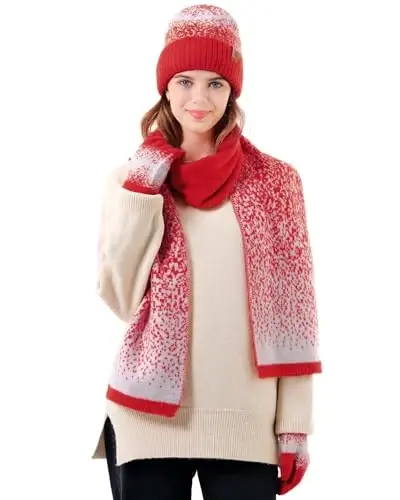 Womens Winter Knit Beanie Hats and Touchscreen Gloves Long Scarf Set with Warm Fleece Lined Skull Caps Scarves for Women - 6