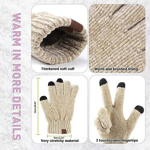 Women's Winter Knit Warm Hat Beanie + Long Scarf + Touch Screen Gloves Set - 4