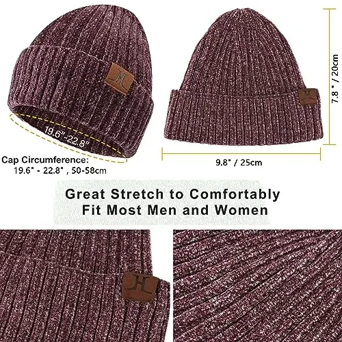 Womens Winter Knit Warm Hat Beanie Long Scarf Touch Screen Gloves Set Skull Caps Neck Scarves for Women - WOMENS (1)