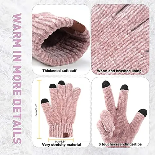 Womens Winter Knit Warm Hat Beanie Long Scarf Touch Screen Gloves Set Skull Caps Neck Scarves for Women - 4