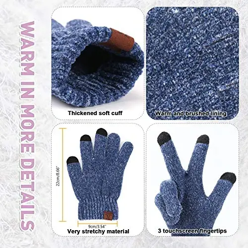 Womens Winter Knit Warm Hat Beanie Long Scarf Touch Screen Gloves Set Skull Caps Neck Scarves for Women - 4