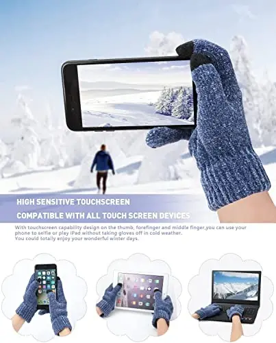 Womens Winter Knit Warm Hat Beanie Long Scarf Touch Screen Gloves Set Skull Caps Neck Scarves for Women - 3