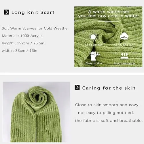 Womens Winter Knit Warm Hat Beanie Long Scarf Touch Screen Gloves Set Skull Caps Neck Scarves for Women - 5