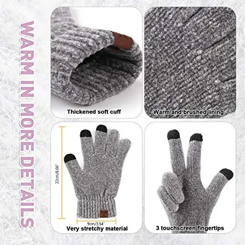Womens Winter Knit Warm Hat Beanie Long Scarf Touch Screen Gloves Set Skull Caps Neck Scarves for Women - 4