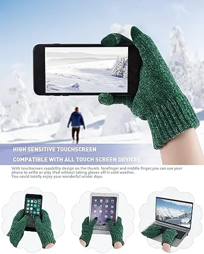 Womens Winter Knit Warm Hat Beanie Long Scarf Touch Screen Gloves Set Skull Caps Neck Scarves for Women - 3