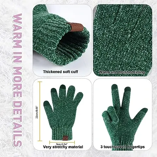 Womens Winter Knit Warm Hat Beanie Long Scarf Touch Screen Gloves Set Skull Caps Neck Scarves for Women - 4