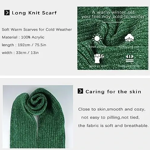 Womens Winter Knit Warm Hat Beanie Long Scarf Touch Screen Gloves Set Skull Caps Neck Scarves for Women - 6