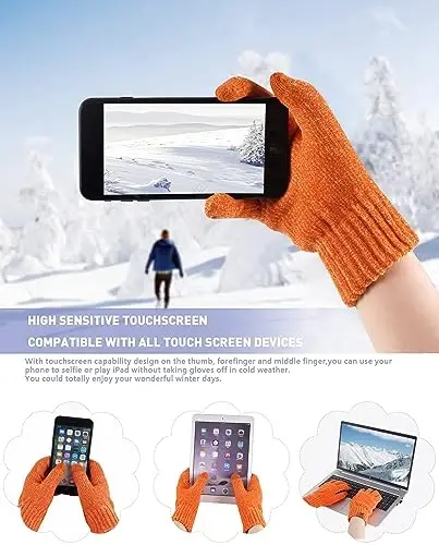 Womens Winter Knit Warm Hat Beanie Long Scarf Touch Screen Gloves Set Skull Caps Neck Scarves for Women - 3