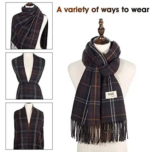 Women's Winter Scarf Large Warm Shawl Classic Tassel Plaid Oversized Scarves Thick Wraps - 5