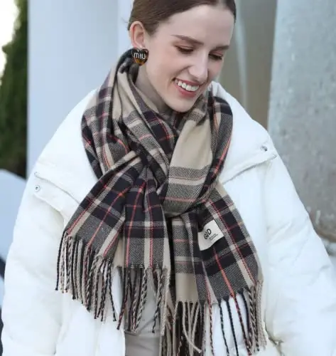 Women's Winter Scarf Large Warm Shawl Classic Tassel Plaid Oversized Scarves Thick Wraps - 6