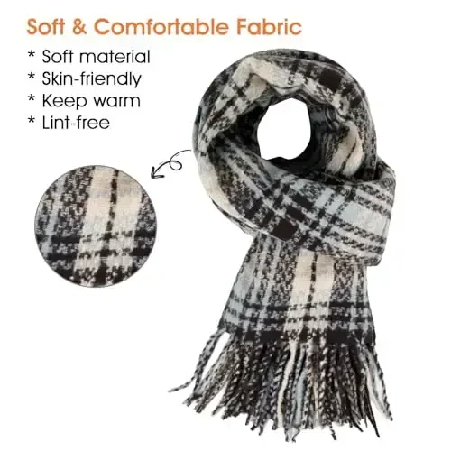 Women's Winter Scarf Large Warm Shawl Classic Tassel Plaid Oversized Scarves Thick Wraps - 3