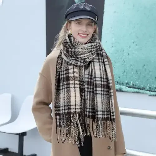 Women's Winter Scarf Large Warm Shawl Classic Tassel Plaid Oversized Scarves Thick Wraps - 6