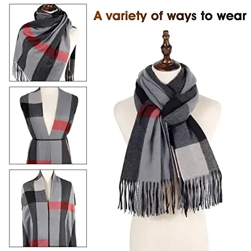 Women's Winter Scarf Large Warm Shawl Classic Tassel Plaid Oversized Scarves Thick Wraps - 5