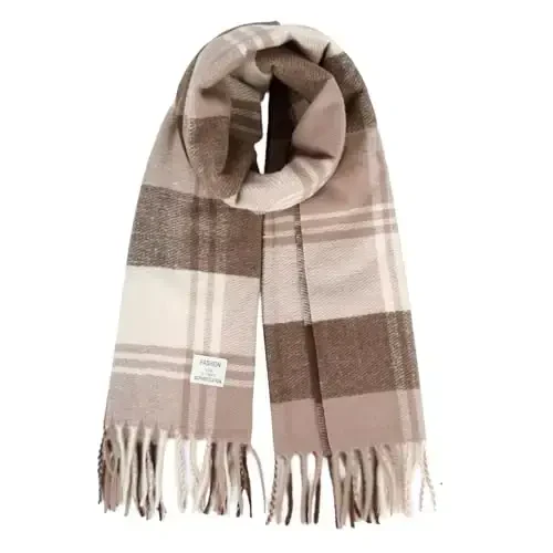 Women's Winter Scarf Large Warm Shawl Classic Tassel Plaid Oversized Scarves Thick Wraps - 1