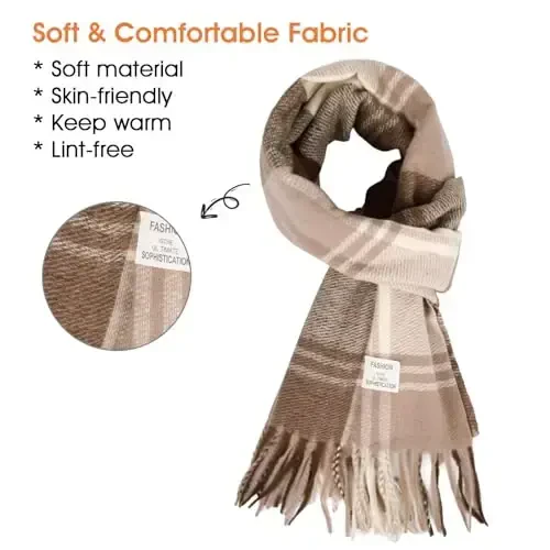 Women's Winter Scarf Large Warm Shawl Classic Tassel Plaid Oversized Scarves Thick Wraps - 2