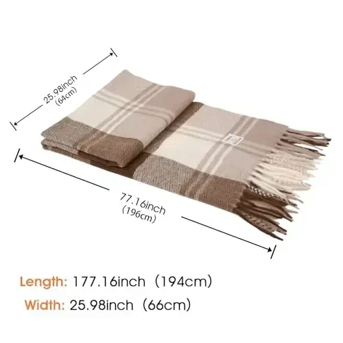 Women's Winter Scarf Large Warm Shawl Classic Tassel Plaid Oversized Scarves Thick Wraps - 3