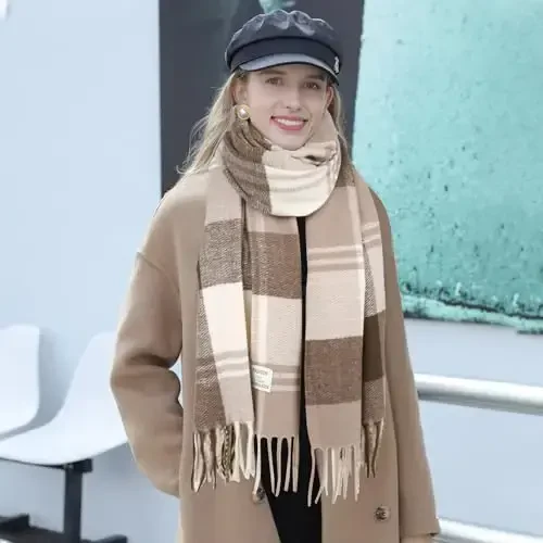 Women's Winter Scarf Large Warm Shawl Classic Tassel Plaid Oversized Scarves Thick Wraps - 5